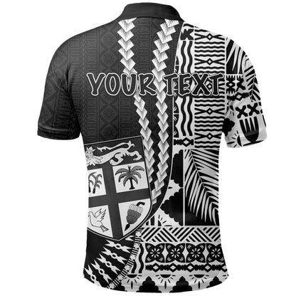 Custom Personalised Fiji Polo Shirt Masi Tapa Patterns Black Style