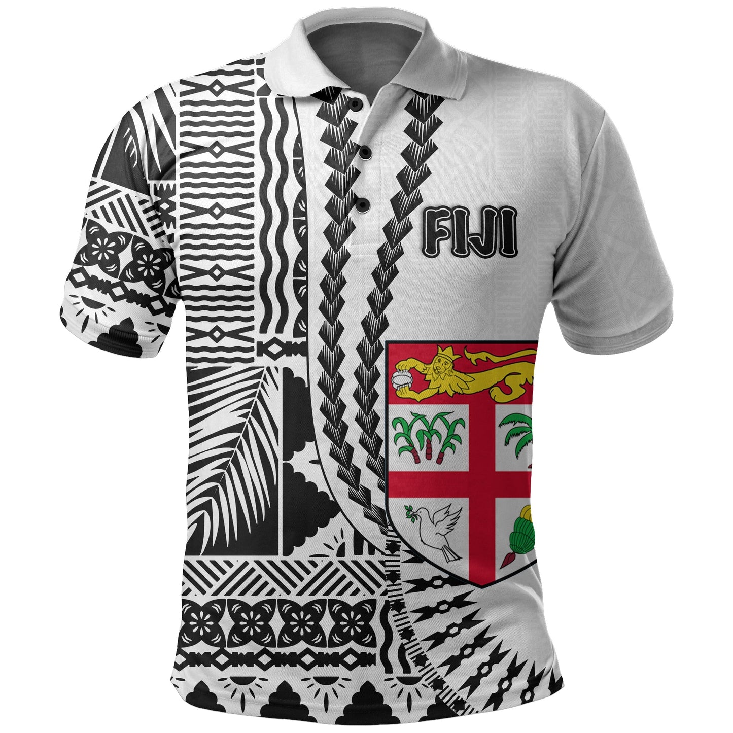 Custom Personalised Fiji Polo Shirt Masi Tapa Patterns White Style
