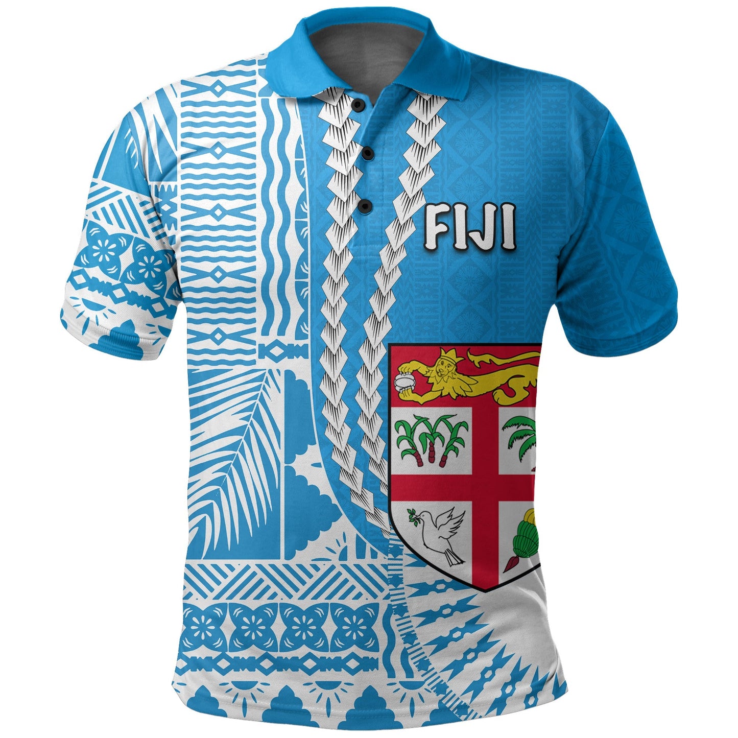 Fiji Polo Shirt Masi Tapa Patterns Blue Style
