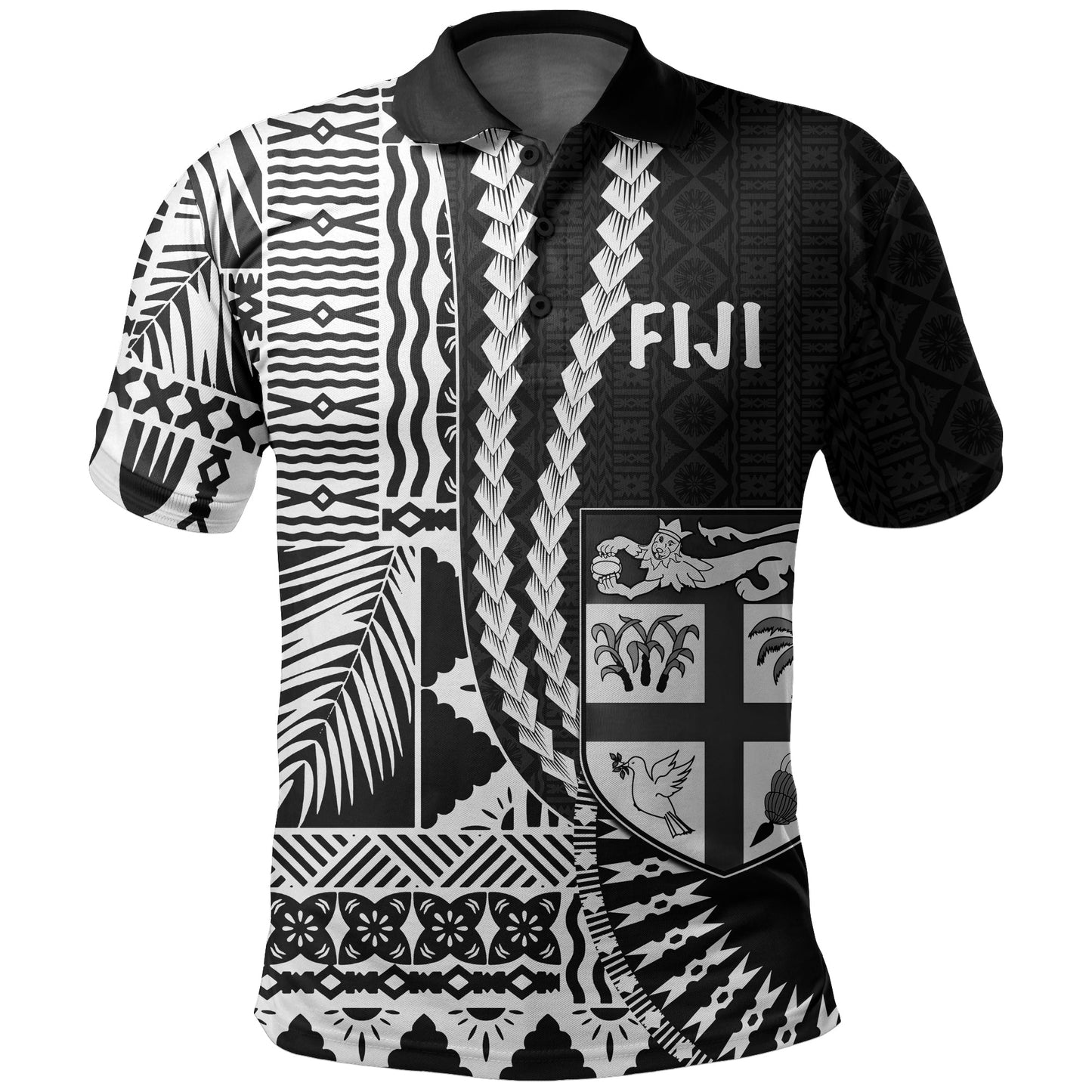 Custom Personalised Fiji Polo Shirt Masi Tapa Patterns Black Style