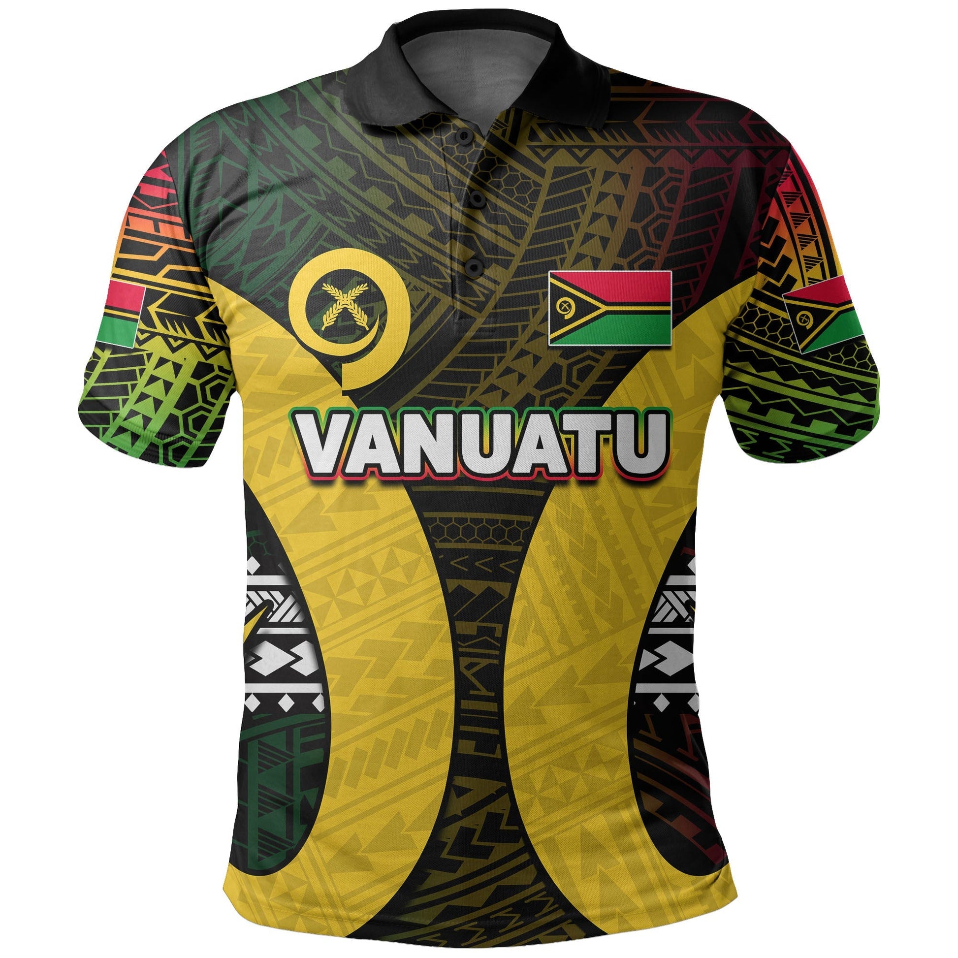 Vanuatu Polo Shirt Polynesian Patterns Mix Pig Tusk