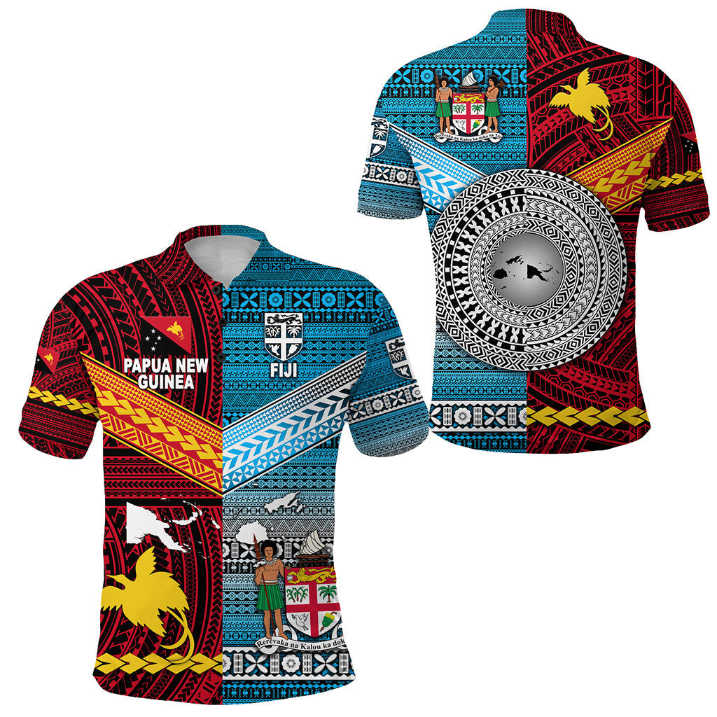 Papua New Guinea Polynesian And Fiji Tapa Together Polo Shirt - Bright Color