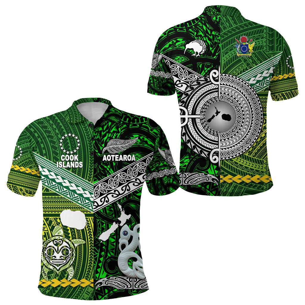 New Zealand Maori Aotearoa Polo Shirt Cook Islands Together - Green