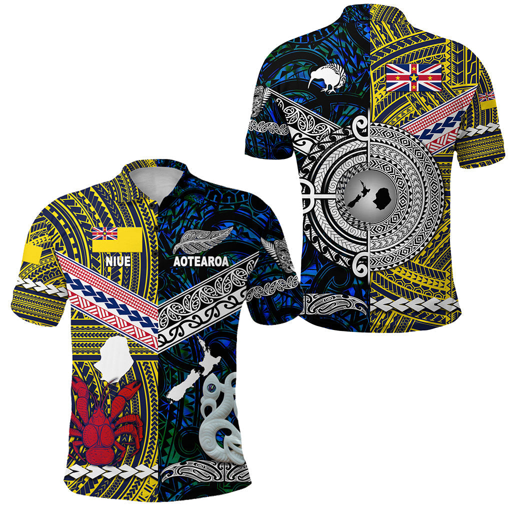 New Zealand Maori Aotearoa And Niue Together Polo Shirt - Blue