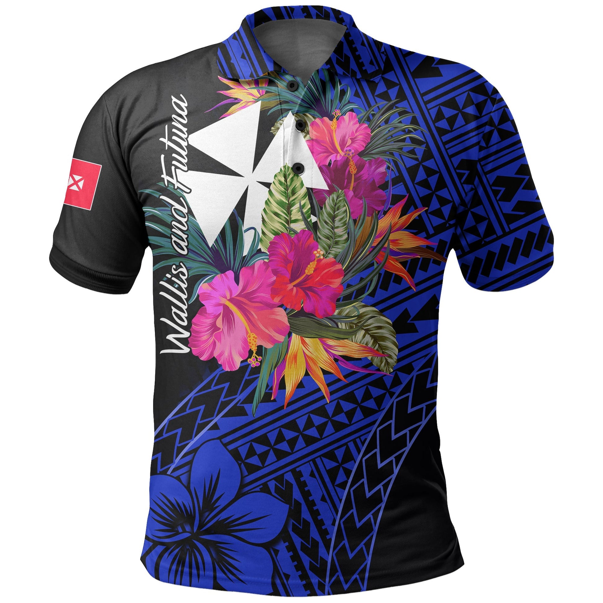 Wallis and Futuna Polo Shirt Hibiscus Blue No.1 Color