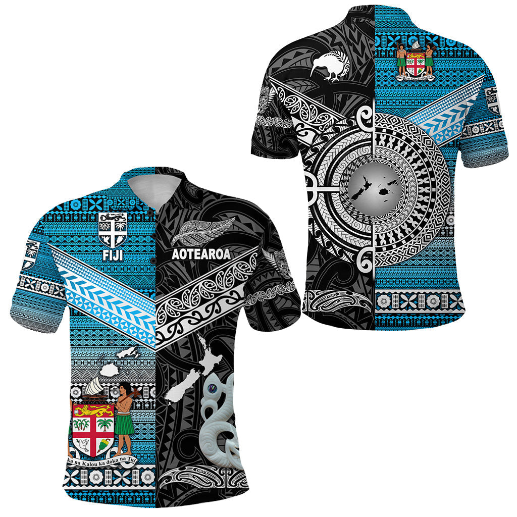 New Zealand Maori Aotearoa Fiji Tapa Together Polo Shirt - Black