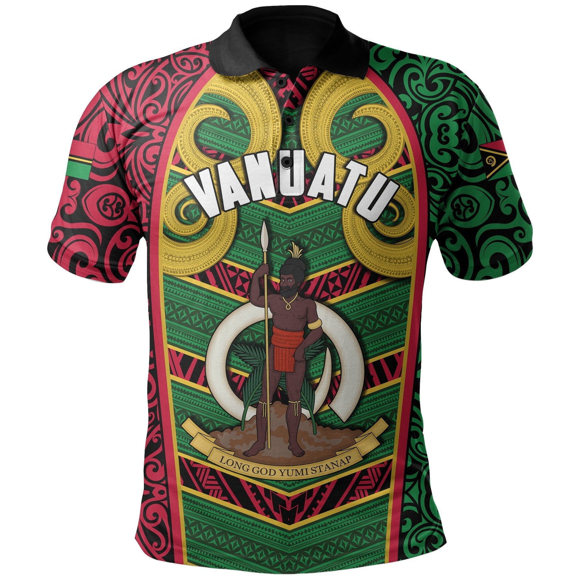 Vanuatu Polo Shirt Pig Tusk Polynesian Coat Of Arms