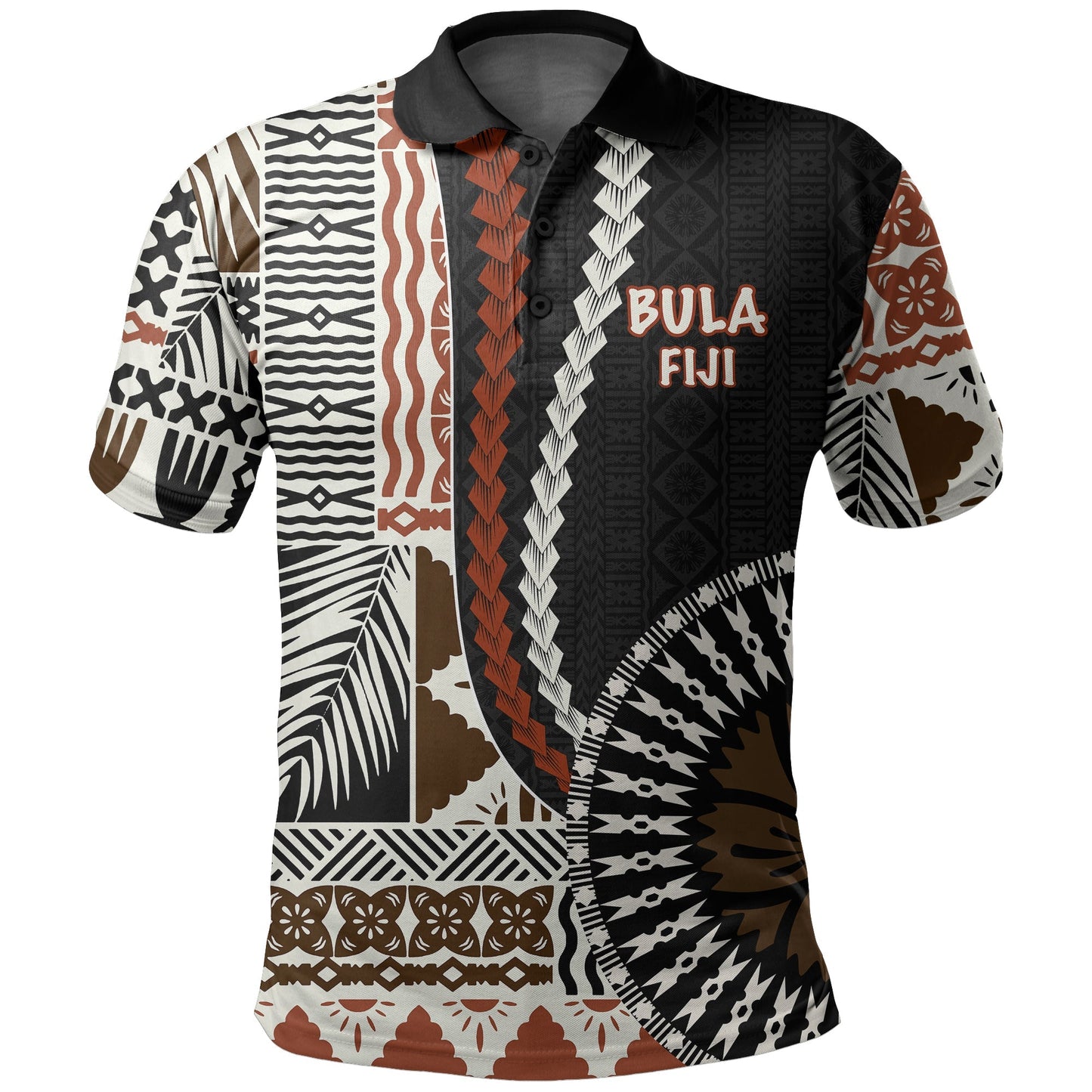 Bula Fiji Polo Shirt Masi Tapa Patterns Style