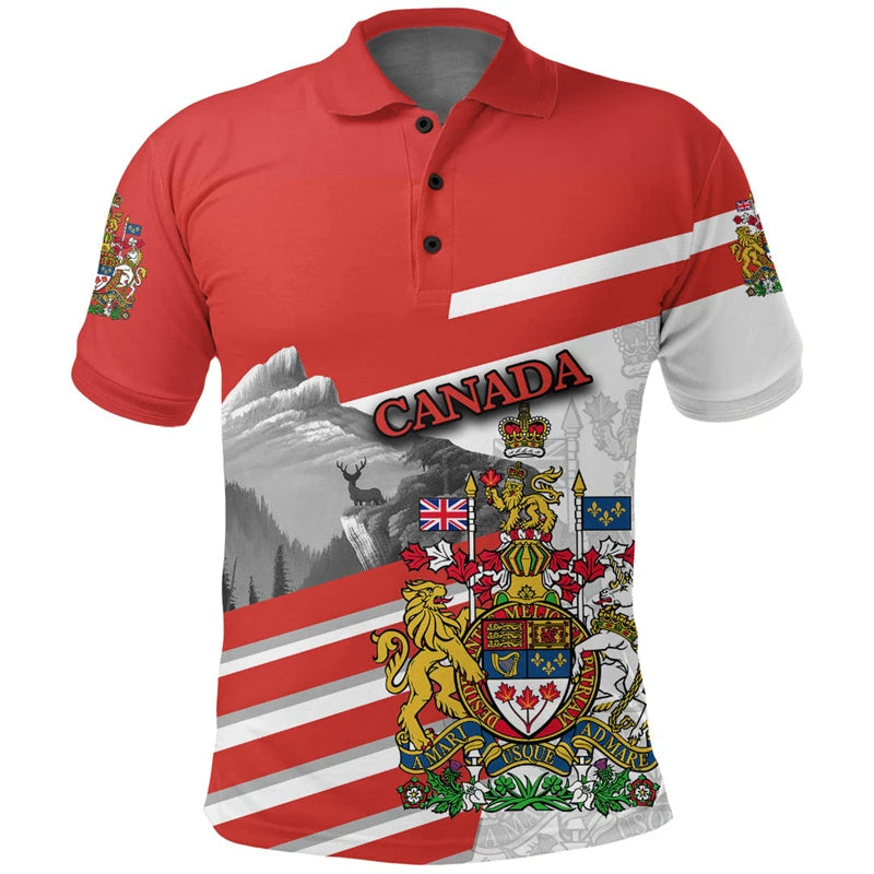 Canada Flag Polo Shirt Canada Coat of Arms Shirt All Over Print