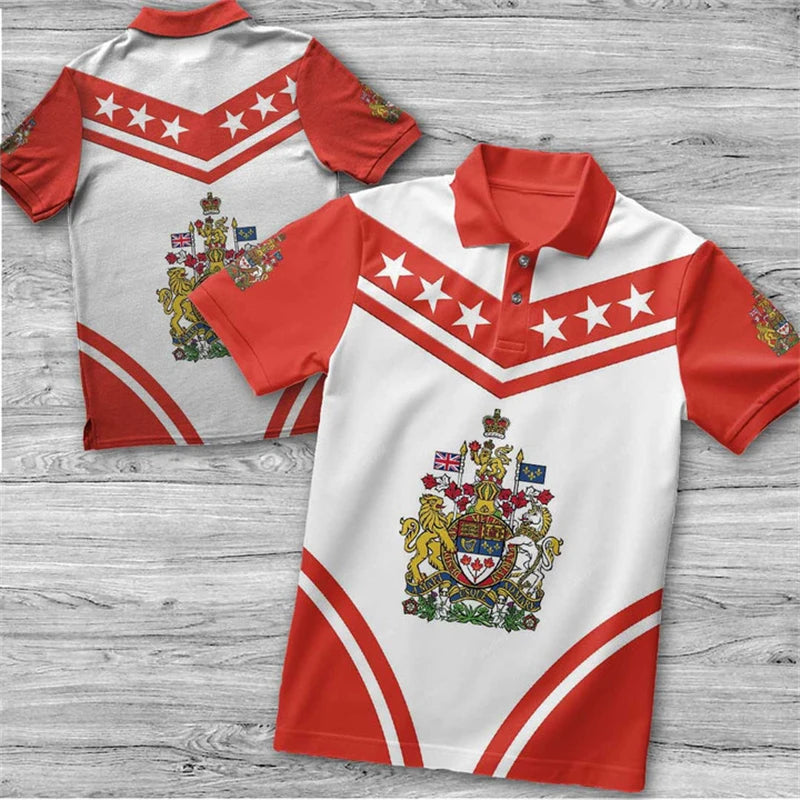 Canada Flag Polo Shirt Canada Coat of Arms Red Printed Shirt