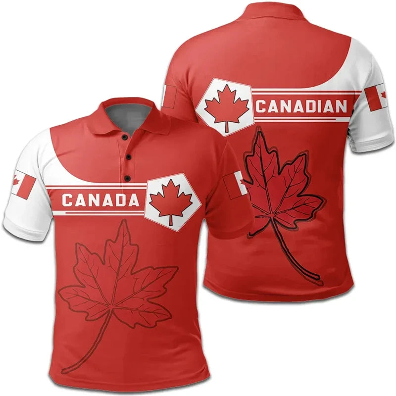 Canada Flag Polo Shirt Canada Map Maple Leaf Red Printed Shirt