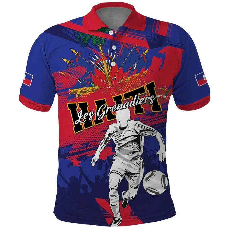 Haiti Flag Color Block Polo Shirt 2026 Summer Unisex Short Sleeve Shirt
