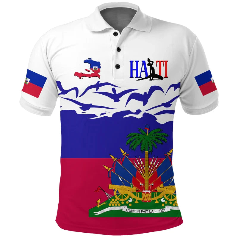 Haiti Flag Polo Shirt Haiti Coat Of Arms Unisex Short Sleeve Shirt