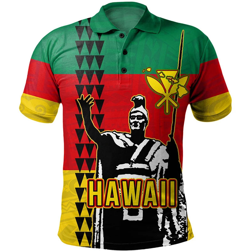 King Of Hawaii Polo Shirt Polynesian Tribal Pattern Vintage Hawaii Map Kamehameha Shirt