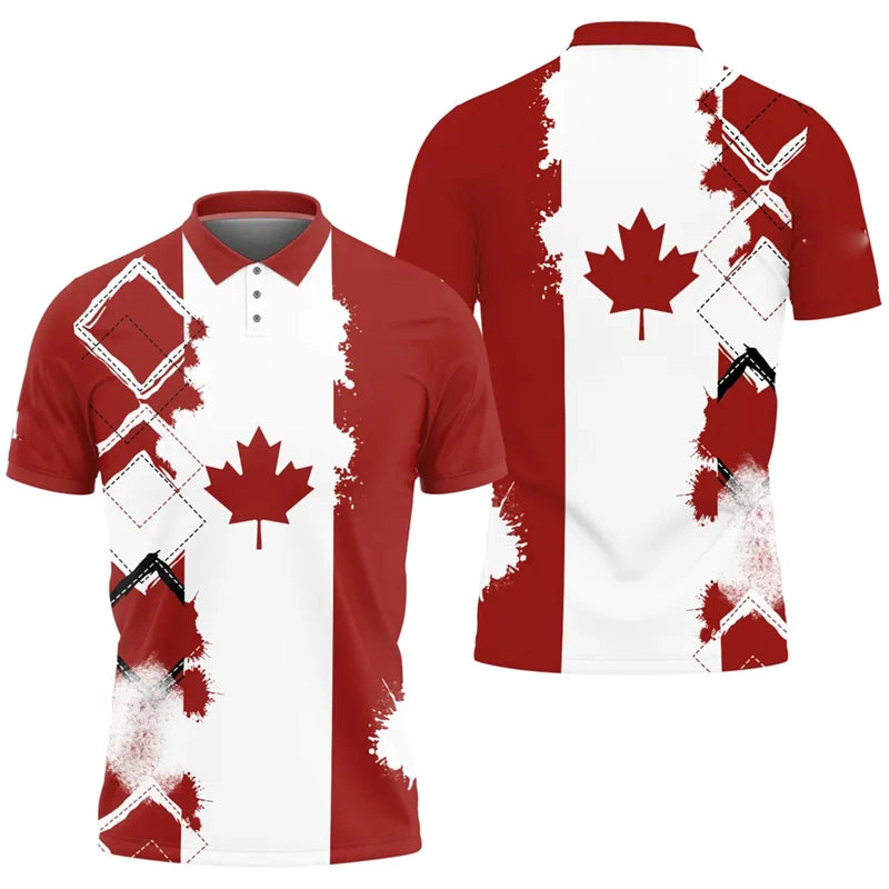 Maple Leaf Flag Men's Polo Shirt Golf Red Maple Leaf Printed Shirt