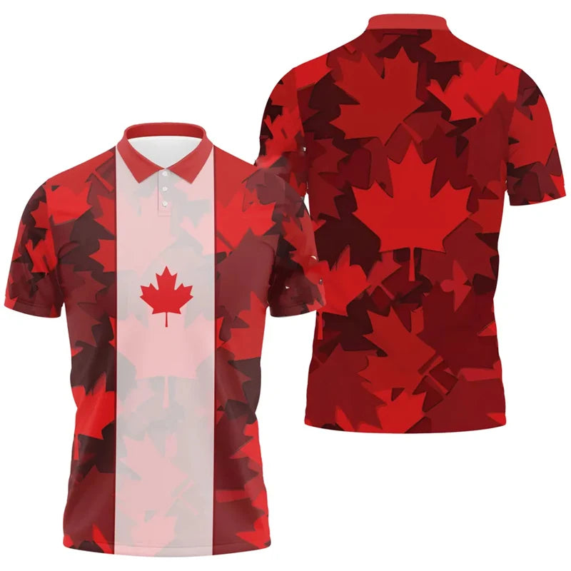 Maple Leaf Flag Men's Polo Shirt Red Maple Leaf Pattern Printed Shirt