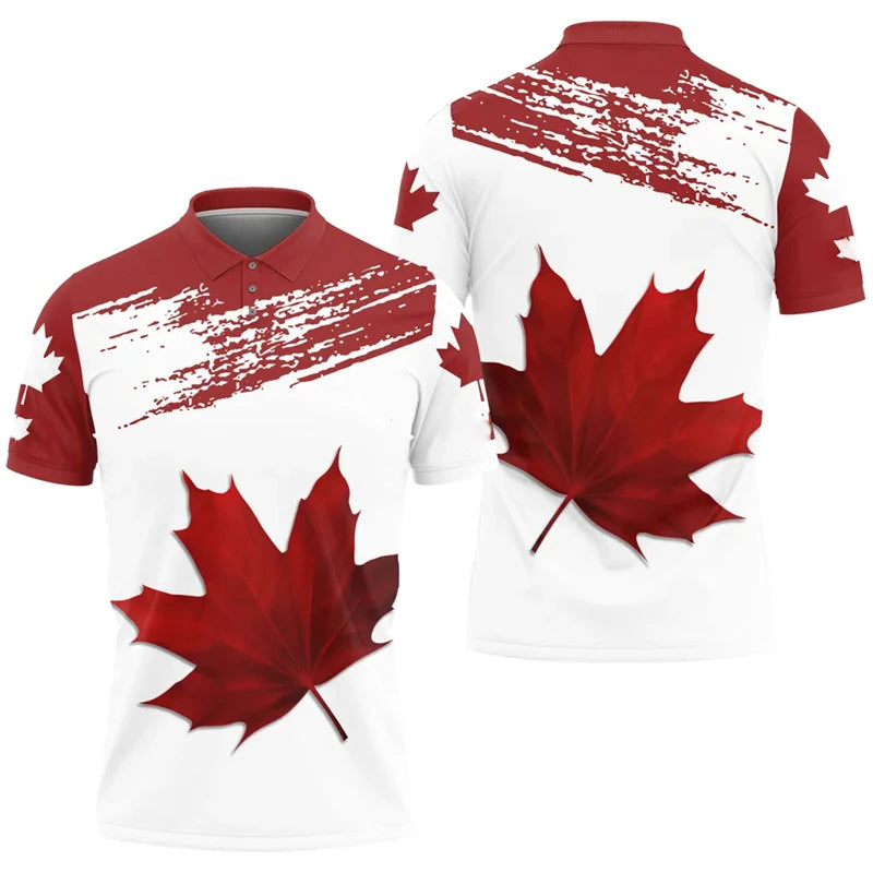 Canada Maple Leaf Flag Men's Polo Shirt Black Canada Printed Shirt
