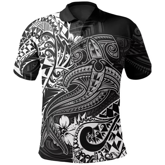 Hamershark Pattern Polo Shirt For Men 3D Tropical Island Polynesian Tribal Shirt