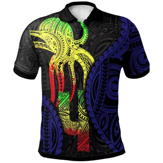 Tropical Pattern Polo Shirt For Men 3D Tropical Island Polynesian Tribal Shirt