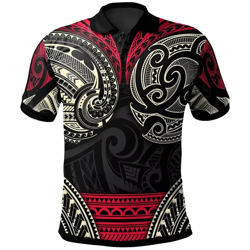 Polynesian Tropical Pattern Polo Shirt For Men 3D Tropical Island Polynesian Tribal Shirt