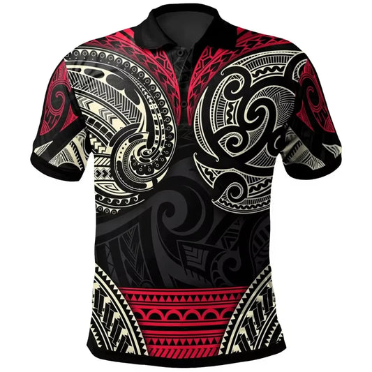 Polynesian Tropical Pattern Polo Shirt For Men 3D Tropical Island Polynesian Tribal Shirt