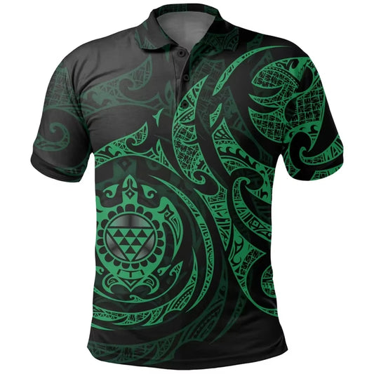 Polynesian Turtle Pattern Green Polo Shirt For Men 3D Tropical Island Polynesian Tribal Shirt