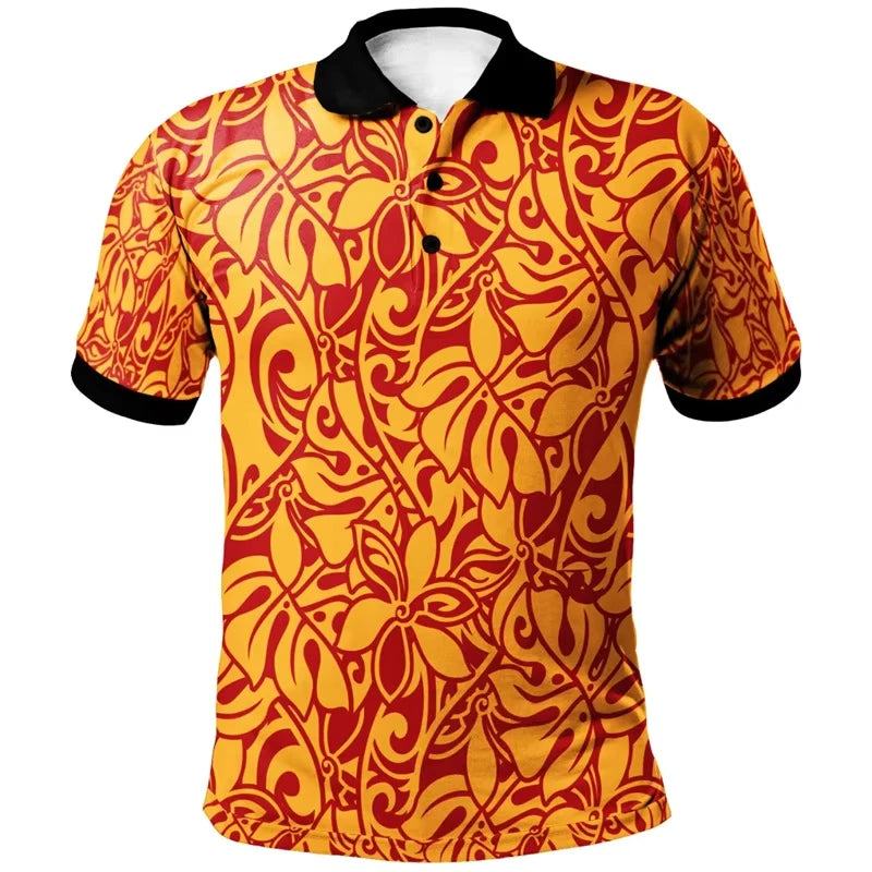 Flower Leaf Tropical Pattern Polo Shirt For Men 3D Tropical Island Polynesian Tribal Shirt