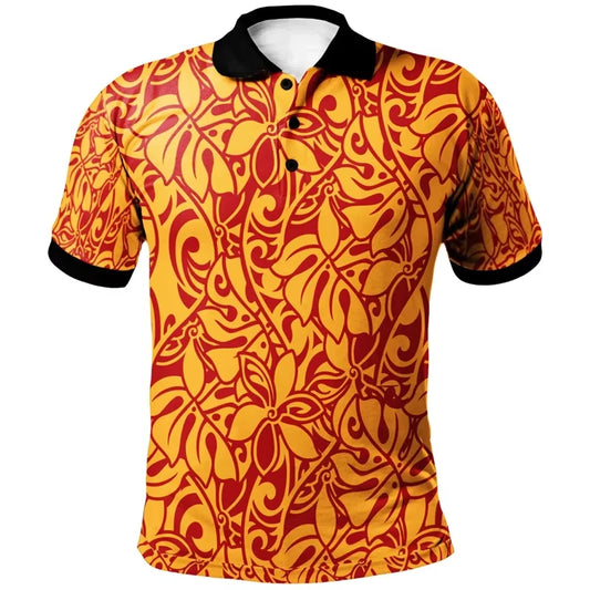 Flower Leaf Tropical Pattern Polo Shirt For Men 3D Tropical Island Polynesian Tribal Shirt