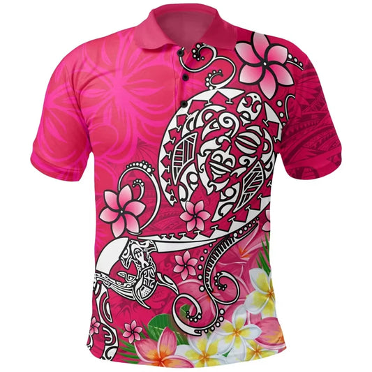 Flower Pattern Polo Shirt For Men 3D Tropical Island Polynesian Tribal Shirt