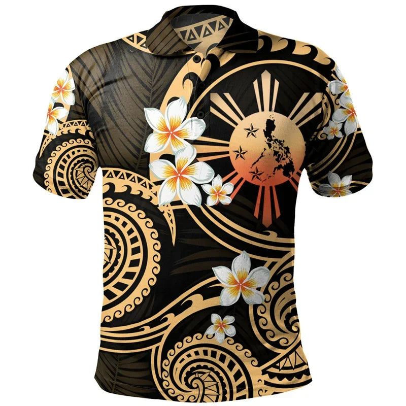 Philippines Tribal Polynesian Patterns Polo Shirt Plumeria Flowers Pattern Orange Polo Shirt