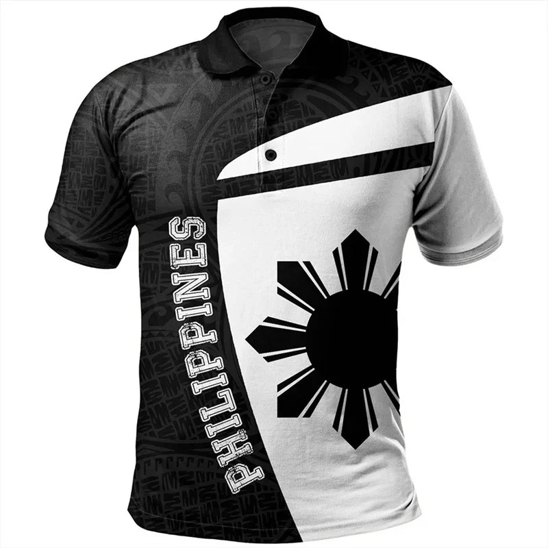 Philippines Flag Shirt Polynesian Tribal Patterns Filipino Pride Curve Style Black Polo Shirt