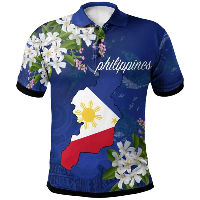 Philippines Map Shirt Polynesian Tribal Flowers Patterns Polo Shirt