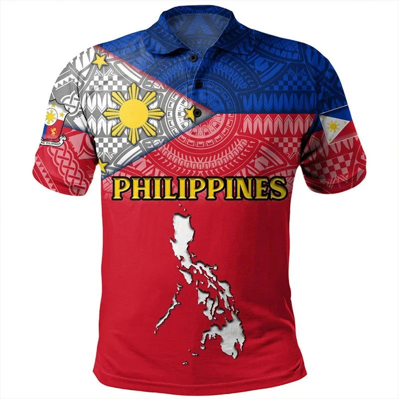 Philippines Map Shirt Polynesian Tribal Patterns Printed Polo Shirt
