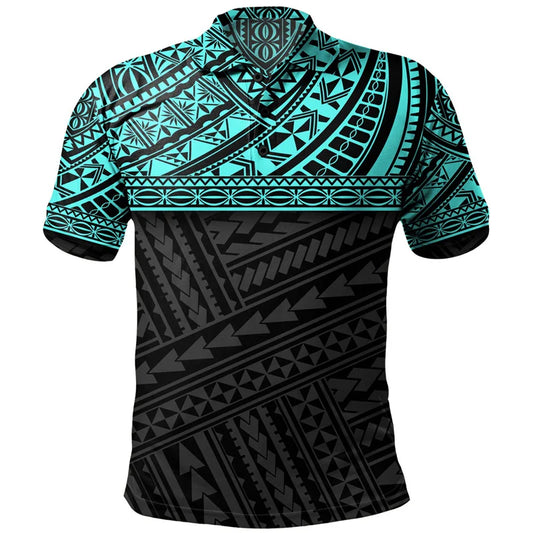 Polynesian Tribal Pattern Light Blue Polo Shirt For Men 3D Tropical Island Print Short Sleeves T Shirt