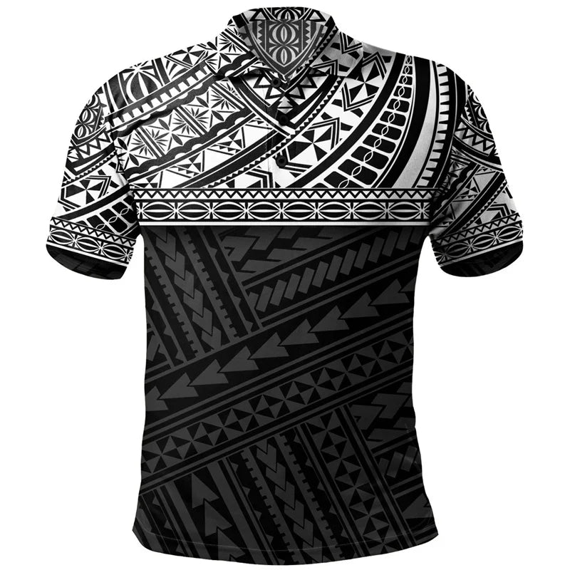 Polynesian Tribal Pattern Polo Shirt For Men 3D Tropical Print Short Sleeves T Shirt