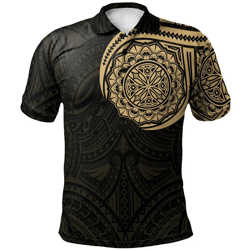 Polynesian Tribal Pattern Printed Polo Shirt For Men 3D Tropical Island Short Sleeves Shirt