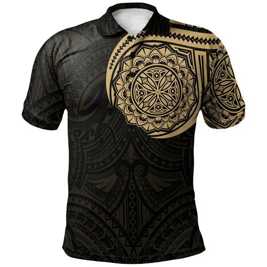 Polynesian Tribal Pattern Printed Polo Shirt For Men 3D Tropical Island Short Sleeves Shirt