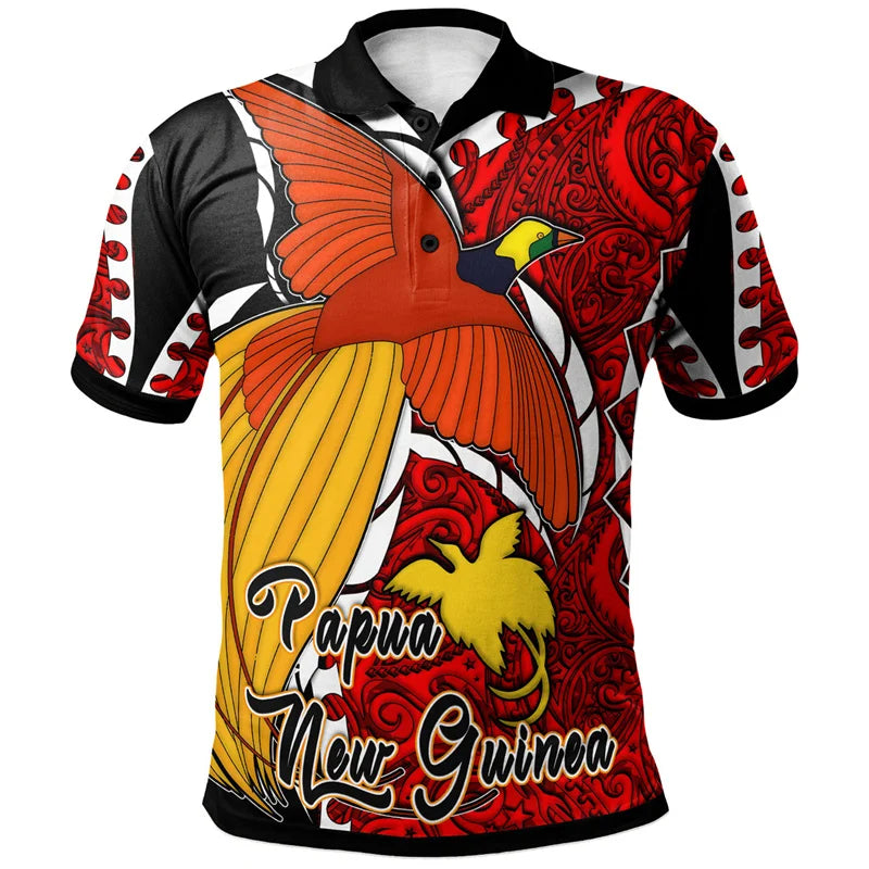 Papua New Guinea Polo Shirt Polynesian Tribal Hibiscus Pattern Raggiana Bird Of Paradise Short Sleeve Shirt