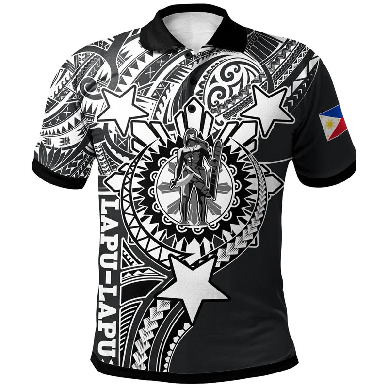 Philippines Hero Polo Shirt For Men Polynesian Tribal Pattern Black Shirt