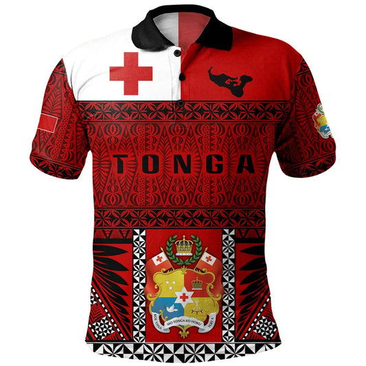 Polynesian Tonga Pattern Polo Shirt Island Tropical Polynesian Tribal Tonga Coat Of Arms Shirt