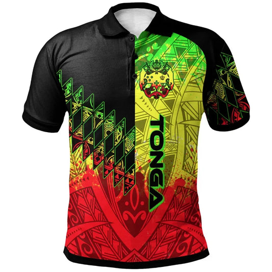 Polynesian Tonga Pattern Polo Shirt Island Tropical Polynesian Tonga Coat Of Arms Reggae Shirt
