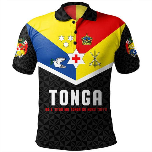 Polynesian Tonga Pattern Polo Shirt Tonga Coat Of Arms Flag Shirt