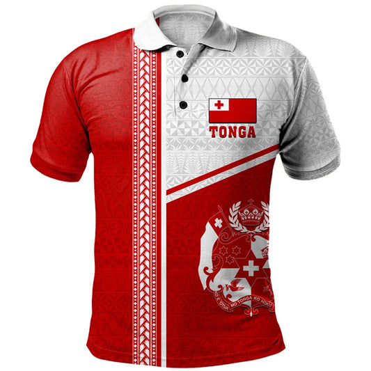 Polynesian Tonga Pattern Polo Shirt Island Tropical Polynesian Tribal Red Printed Short Sleeve Shirt
