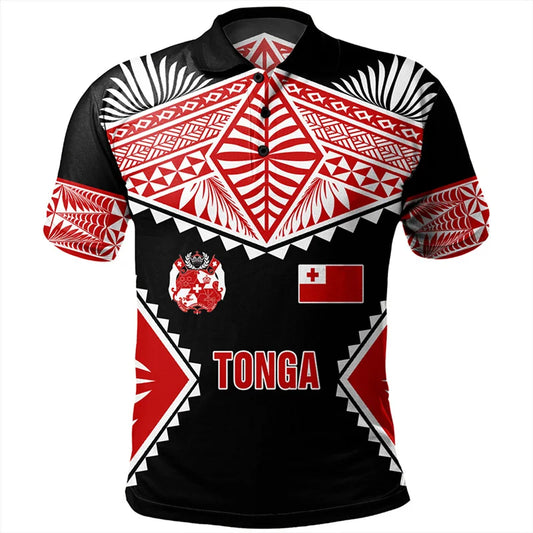 Tonga Coat Of Arms Polo Shirt Tonga Polynesian Tribal Pattern Printed Black Shirt