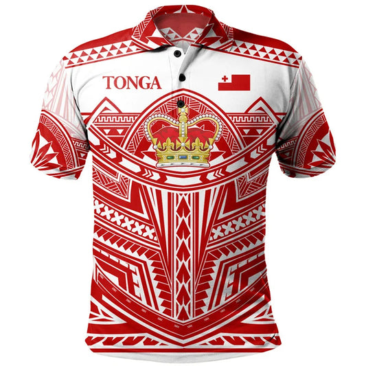 Tonga Coat Of Arms Polo Shirt Tonga Polynesian Tribal Tropical Pattern Printed Shirt