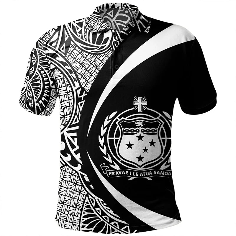 American Samoa Polo Shirt Polynesian Tribal Tropical Pattern White Black Printed Men Shirt