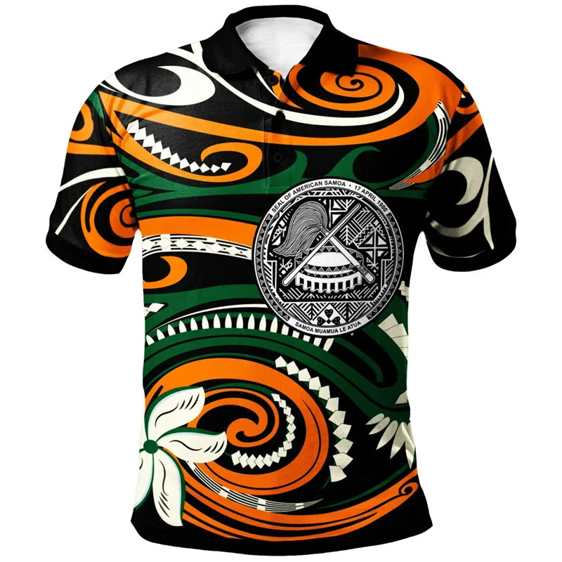 American Samoa Polo Shirt Polynesian Tribal Tropical Pattern Printed Men Shirt