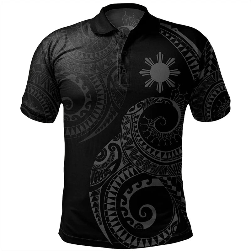 Philippines Tribal Polynesian Patterns Print Polo Shirt Proud To Be Philippines Black Polo Shirt