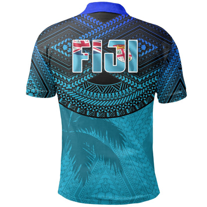 Fiji Rugby Polynesian Polo Shirt Blue