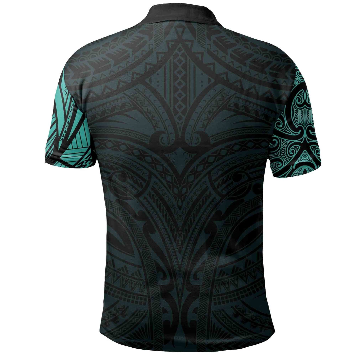 New Zealand Polo Shirt, Maori Polynesian Tattoo Turquoise